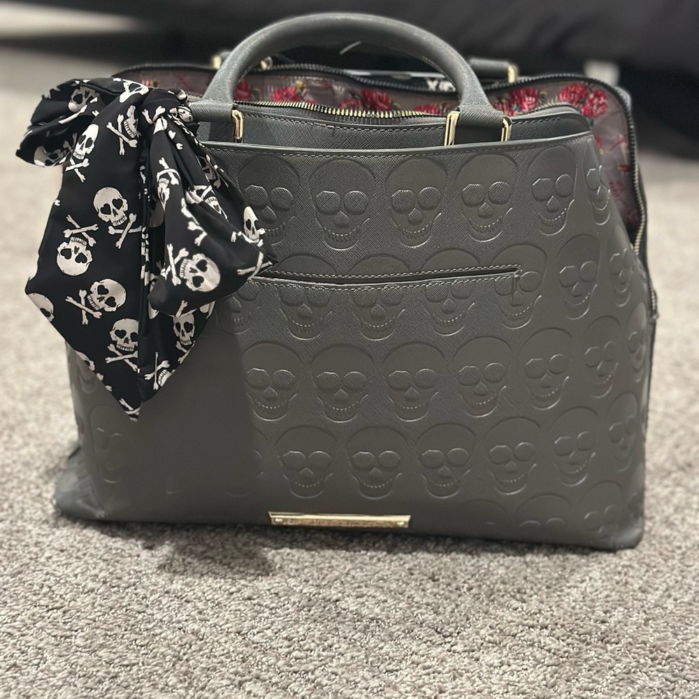 Betsey Johnson Charcoal Skull Satchel